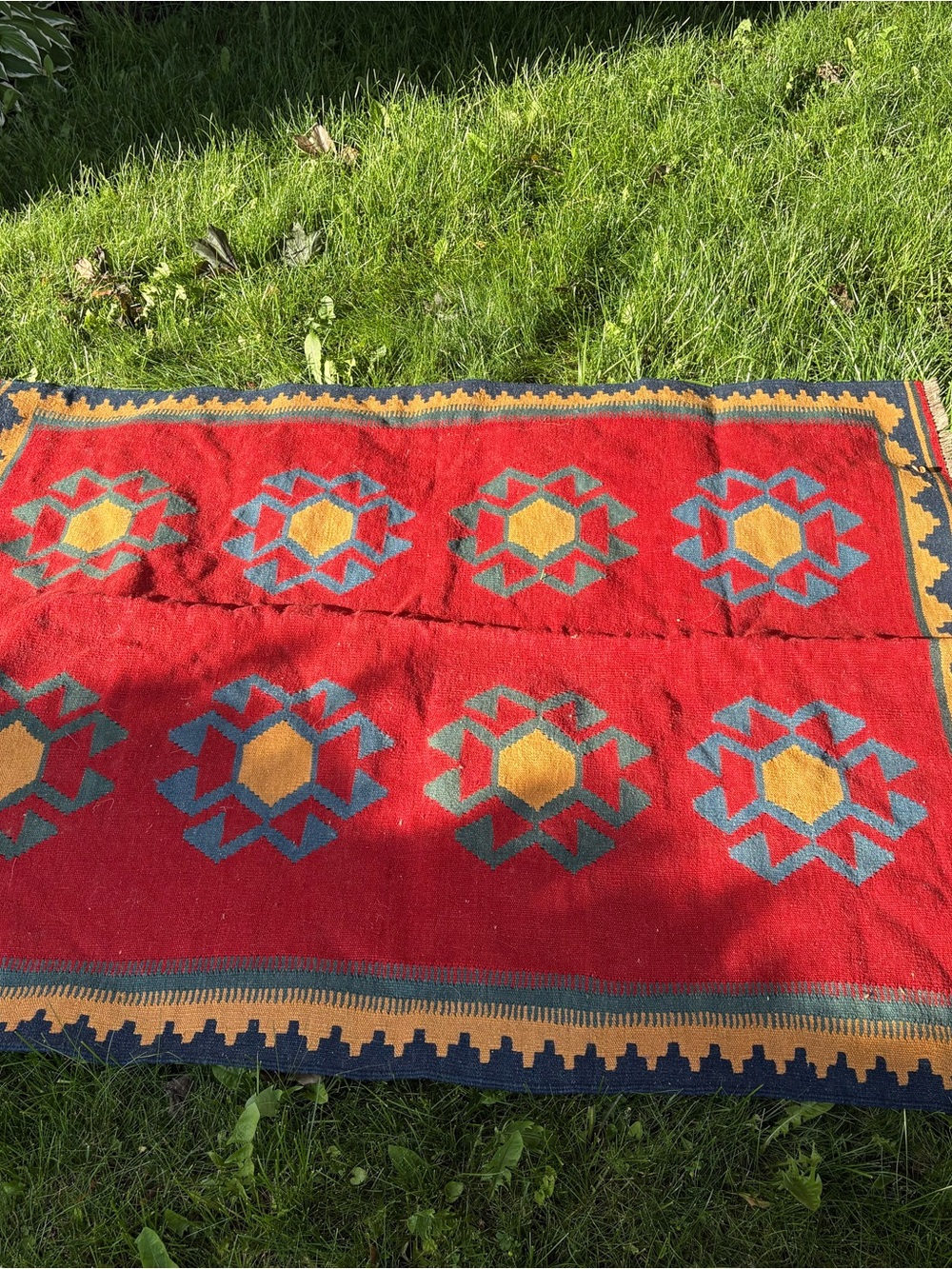Handwoven Red Geometric Kilim Rug - Picture 2 of 5